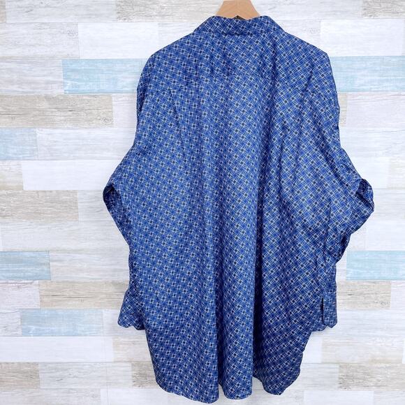GARNET Los Angeles Luxury Long Sleeve Shirt Blue Print Cotton Mens 4XB 4X Big - Picture 3 of 6
